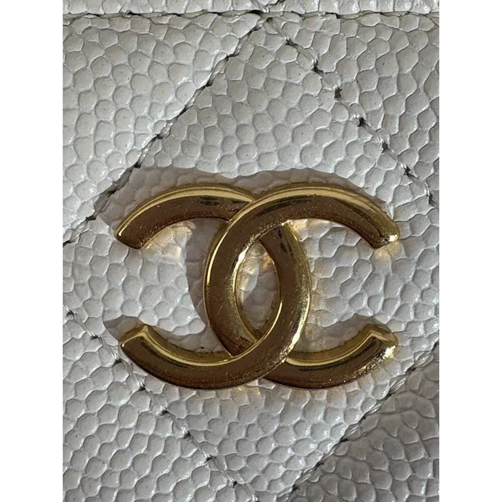 CHANEL White Caviar Vanity Case Small GHW